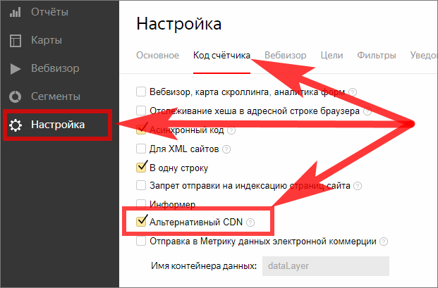 изменения в настройках Яндекс счетчика